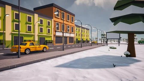 3D rendering Landscape of old town street created with computer low poly Stock Illustration