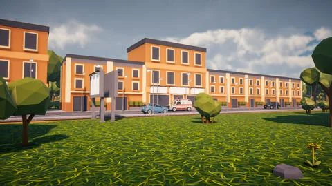 3D rendering Landscape of old town street created with computer low poly Stock Illustration