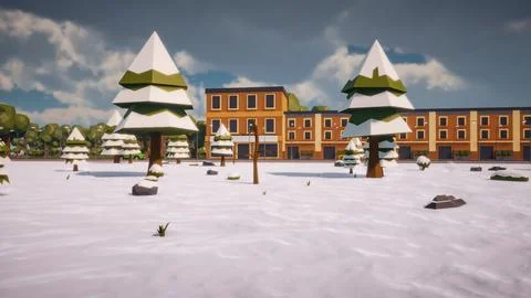 3D rendering Landscape of old town street created with computer low poly Stock Illustration