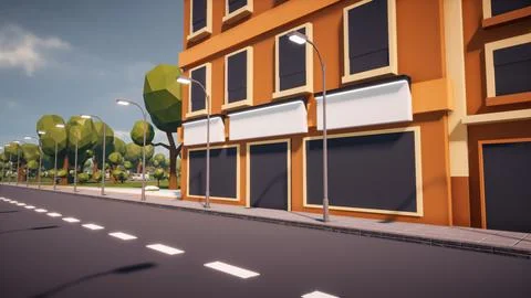 3D rendering Landscape of old town street created with computer low poly Stock Illustration