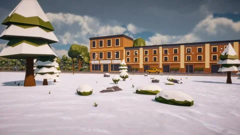 3D rendering Landscape of old town street created with computer low poly Stock Illustration