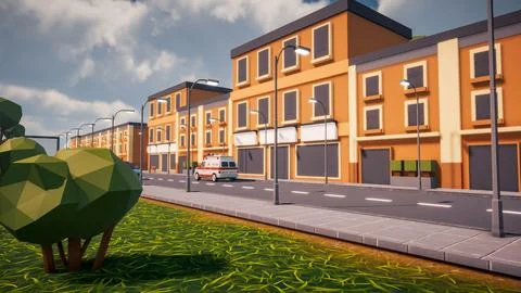 3D rendering Landscape of old town street created with computer low poly Stock Illustration