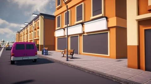 3D rendering Landscape of old town street created with computer low poly Stock Illustration