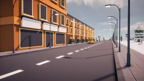 3D rendering Landscape of old town street created with computer low poly Stock Illustration