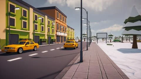 3D rendering Landscape of old town street created with computer low poly Stock Illustration