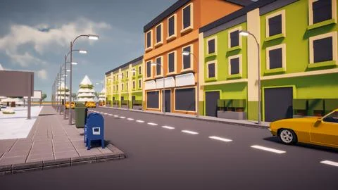 3D rendering Landscape of old town street created with computer low poly Stock Illustration