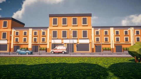 3D rendering Landscape of old town street created with computer low poly Stock Illustration