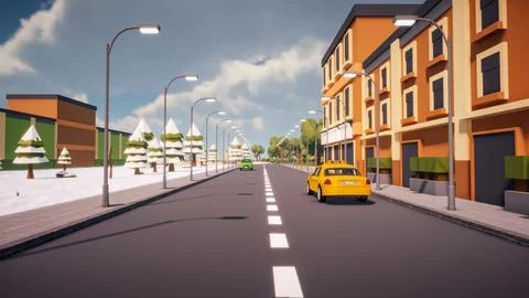 3D rendering Landscape of old town street created with computer low poly Stock Illustration