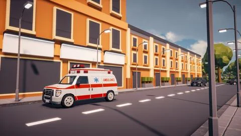 3D rendering Landscape of old town street created with computer low poly Stock Illustration