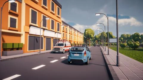3D rendering Landscape of old town street created with computer low poly Stock Illustration