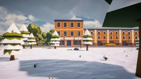 3D rendering Landscape of old town street created with computer low poly Stock Illustration