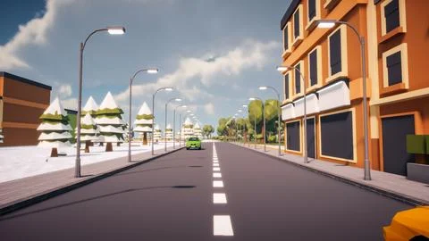 3D rendering Landscape of old town street created with computer low poly 스톡 일러스트