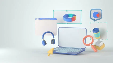3d rendering of laptop and infographic. Stock Footage 148856861
