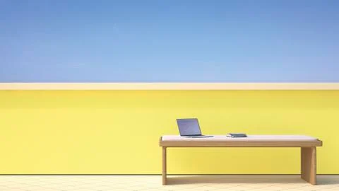 3d Rendering, Laptop and magazines on bench on balcony Stock Illustration