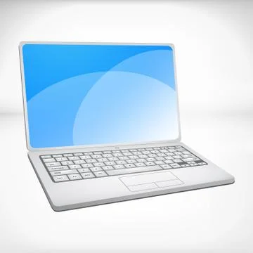 3d rendering of a laptop with blue graphics Stock Illustration