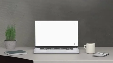 3d rendering. Laptop with green screen. Chroma key screen. Stands on a desk in t 스톡 동영상 135189213