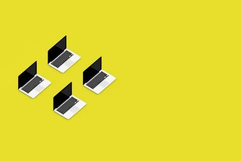 3D Rendering of Laptop in Row on Background Stock Photos