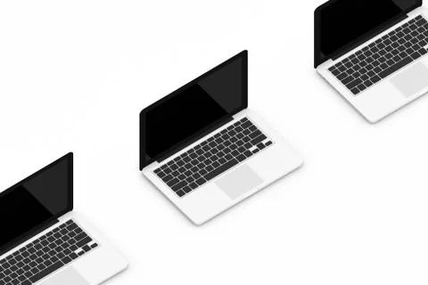 3D Rendering of Laptop in Row on Background Stock Photos