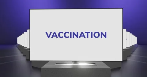 3D rendering of large amount of TV sets showing text Vaccination, concept Stock Footage 158255752