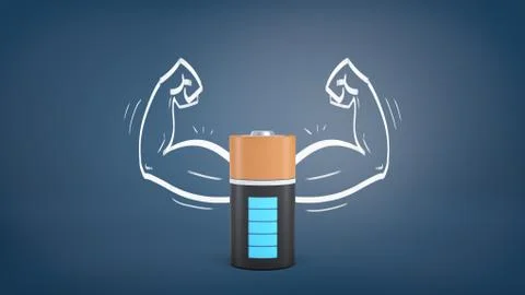 3d rendering of a large black and orange battery with full power indication Stock Illustration