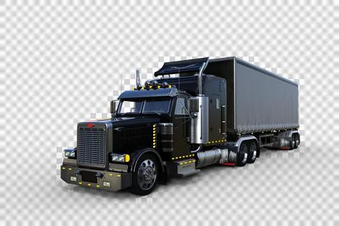 3D rendering of a large black and grey articulated freight truck isolated on  Stock Illustration