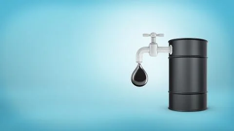 3d rendering of a large black barrel stands with a faucet in its side leaking Stock Illustration