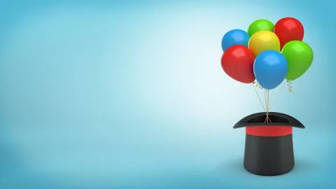 3d rendering of large black illusionist's hat with a red ribbon holds many イラスト素材