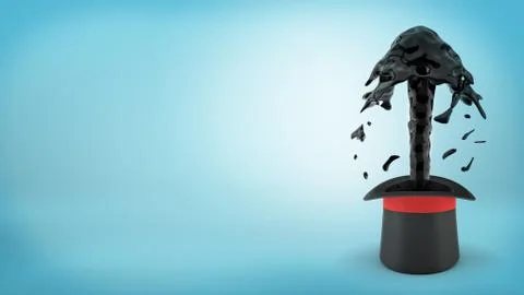 3d rendering of a large black illusionist's hat with a black oil spring flowing Stock Illustration