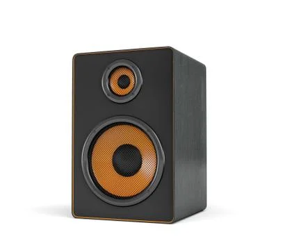 3d rendering of a large black stereo box with two round speakers on white Illustration