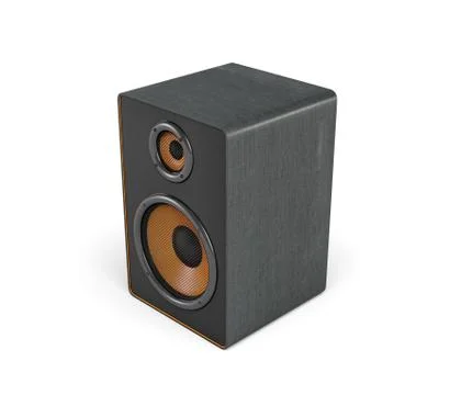 3d rendering of a large black stereo box with two round speakers on white Stock Illustration