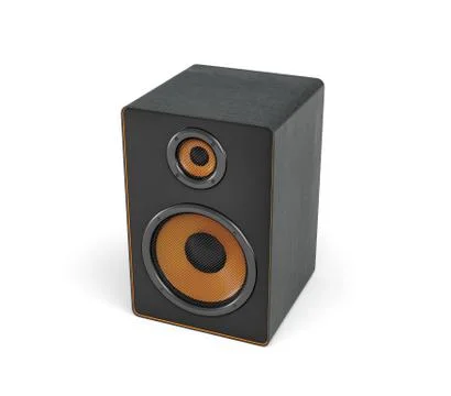 3d rendering of a large black stereo box with two round speakers on white Illustration