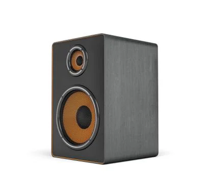 3d rendering of a large black stereo box with two round speakers on white Stock Illustration
