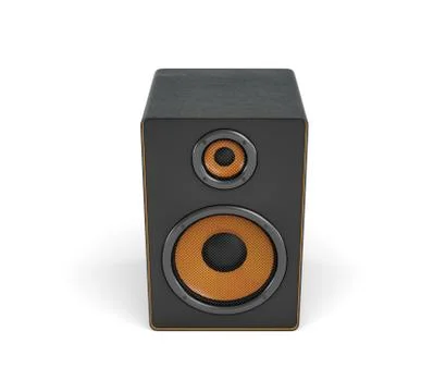 3d rendering of a large black stereo box with two round speakers on white Illustration