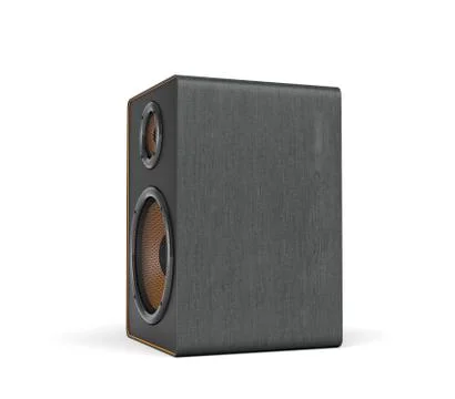 3d rendering of a large black stereo box with two round speakers on white Illustration