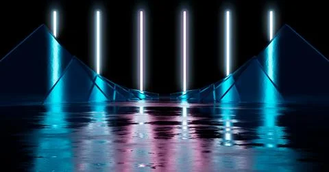 3d rendering. Large blocks of ice are lined up on the sides of the stage with Stock Illustration