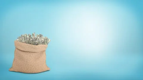 3d rendering of a large brown sack full of 100 dollar bills sticking from it on Stock Illustration