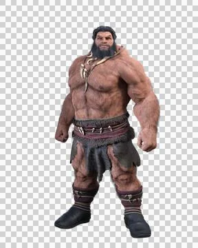 3D rendering of a large fantasy giant man with beard standing in Stock Illustration