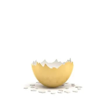 3d rendering of a large golden egg broken in half at the middle. Stock Illustration
