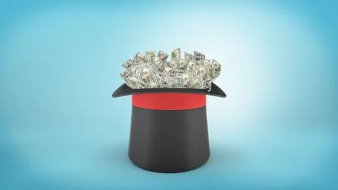 3d rendering of a large illusionist's hat stands turned upwards full of many Stock Illustration