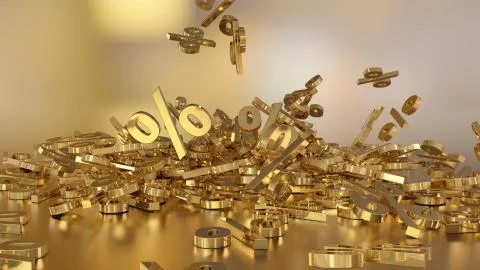 3D rendering of a large number of percent signs falling into a heap Stock Illustration