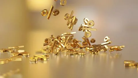 3D rendering of a large number of percent signs falling into a heap 库存插图