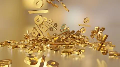 3D rendering of a large number of percent signs falling into a heap Stock-Illustration