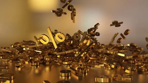 3D rendering of a large number of percent signs falling into a heap Stock Illustration