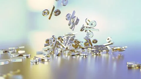 3D rendering of a large number of percent signs falling into a heap Stock Illustration