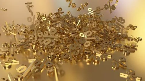 3D rendering of a large number of percent signs falling into a heap Stock Illustration