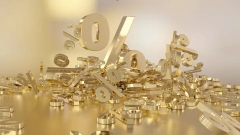 3D rendering of a large number of percent signs falling into a heap. A large per Stock Illustration