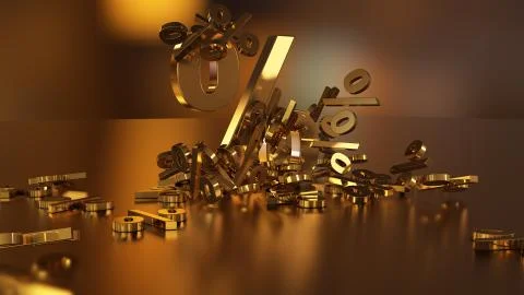 3D rendering of a large number of percent signs falling into a heap. A large per 스톡 일러스트