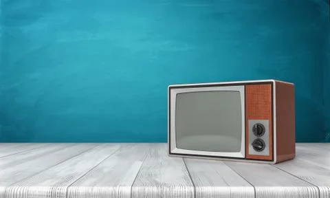 3d rendering of a large old-style CRT TV set in a brown frame standing on a Stock Illustration