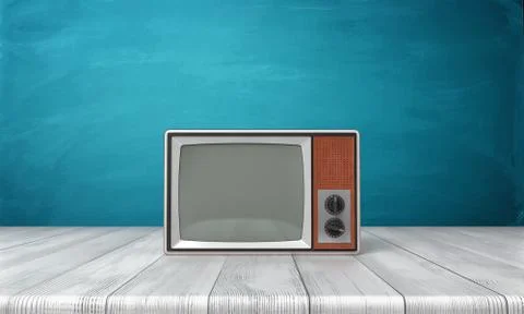 3d rendering of a large old-style CRT TV set in a brown frame standing on a Stock Illustration