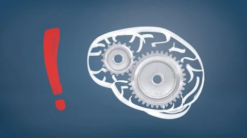 3d rendering of a large red exclamation mark stands on a blue background near a Stock Illustration